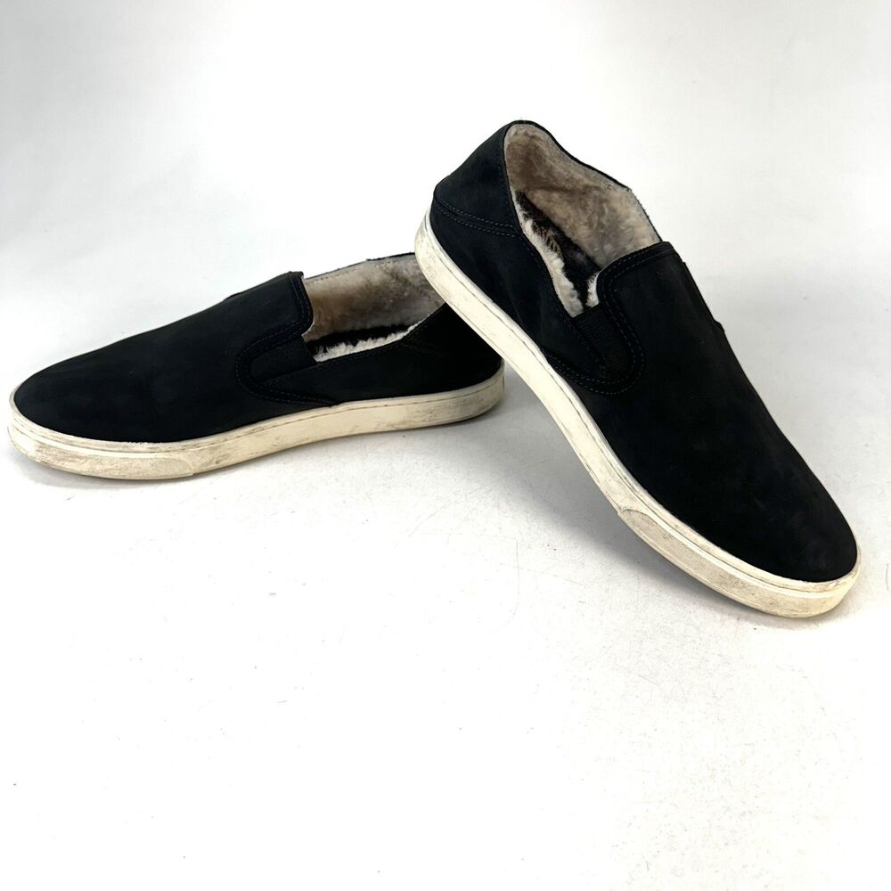 Olukai Pehuea Heu Women’s Size 8 Sneaker Black Leather Sheep Fur Lined Slip On